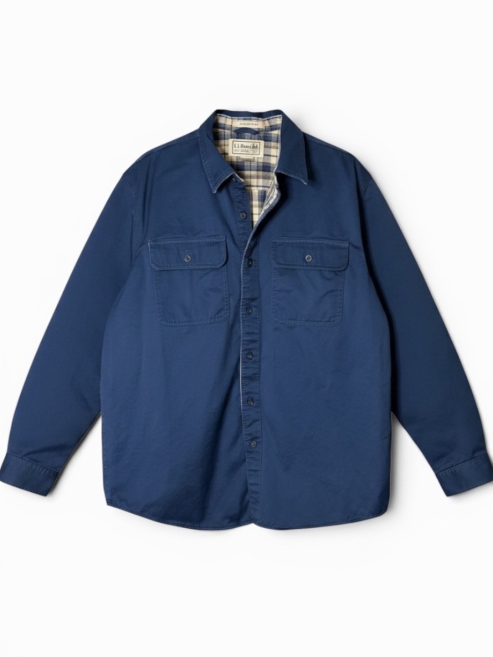 L.L. Bean Blanket Lined Shirt Jacket Blue Canvas Flannel Lined Men's Large